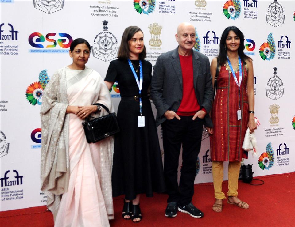 The Director Lynsey Miller, Actor Anupam Kher with the Cast and Crew of the film THE BOY WITH THE TOPKNOT, during the 48th International Film Festival of India (IFFI-2017), in Panaji, Goa on November 25, 2017.:Ministry of Information & Broadcasting