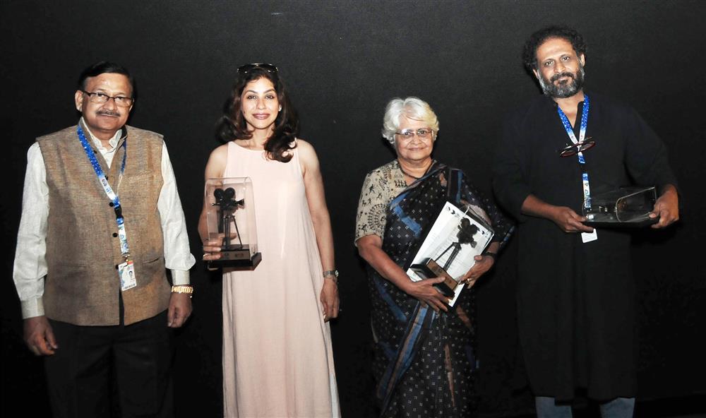 The Directors Sumitra Bhave & Sunil Sukthankar and Actress Iravathi Harshe of the film KAASAV, at the presentation, during the 48th International Film Festival of India (IFFI-2017), in Panaji, Goa on November 26, 2017.:Ministry of Information & Broadcasting