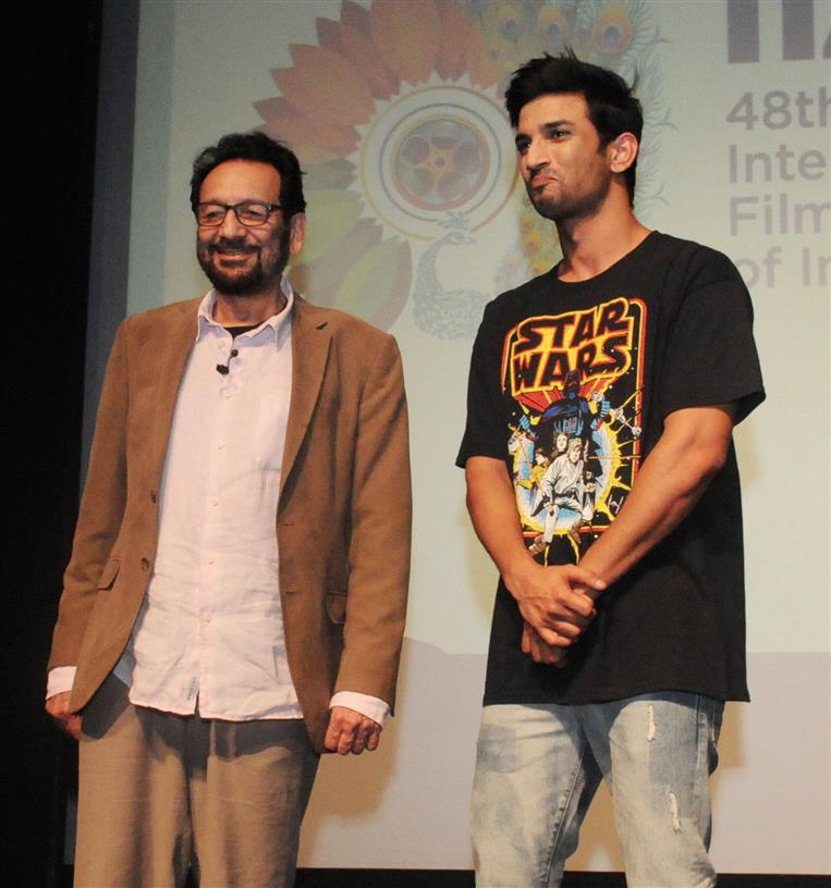 The Director Shekhar Kapur and Actor Sushant Singh Rajput at the Master Class, during the 48th International Film Festival of India (IFFI-2017), in Panaji, Goa on November 26, 2017.:Ministry of Information & Broadcasting