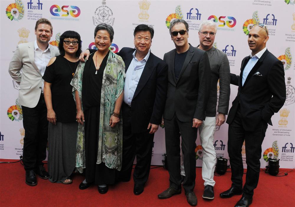 The Director Mina Shum, Producer with the Cast and Crew of the Canadian film MEDITATION PARK, at the Red Carpet, during the 48th International Film Festival of India (IFFI-2017), in Panaji, Goa on November 27, 2017.:Ministry of Information & Broadcasting