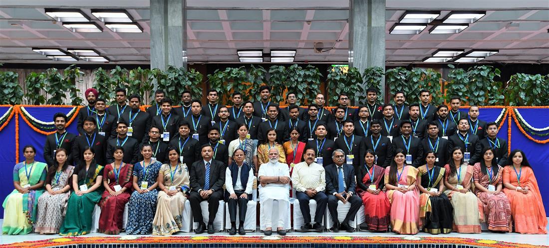 The Prime Minister, Shri Narendra Modi with the Assistant Secretaries (IAS Officers of 2017 batch), in New Delhi on July 02, 2019. The Minister of State for Development of North Eastern Region (I/C), Prime Minister’s Office, Personnel, Public Grievances & Pensions, Atomic Energy and Space, Dr. Jitendra Singh, the Cabinet Secretary, Shri P.K. Sinha, the Additional Principal Secretary to the Prime Minister, Dr. P.K. Mishra and the Secretary, DoPT, Shri C. Chandramouli are also seen. 