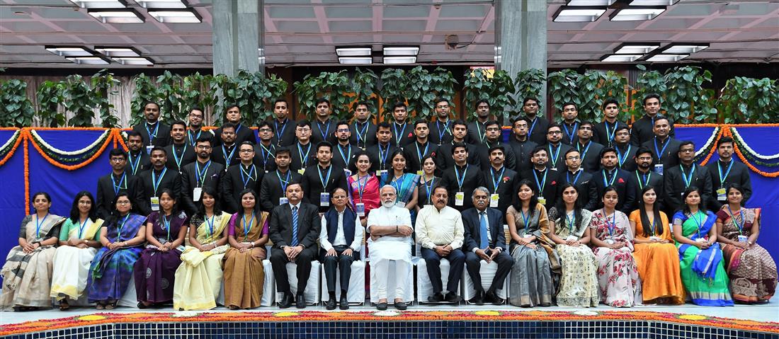 The Prime Minister, Shri Narendra Modi with the Assistant Secretaries (IAS Officers of 2017 batch), in New Delhi on July 02, 2019. The Minister of State for Development of North Eastern Region (I/C), Prime Minister’s Office, Personnel, Public Grievances & Pensions, Atomic Energy and Space, Dr. Jitendra Singh, the Cabinet Secretary, Shri P.K. Sinha, the Additional Principal Secretary to the Prime Minister, Dr. P.K. Mishra and the Secretary, DoPT, Shri C. Chandramouli are also seen.