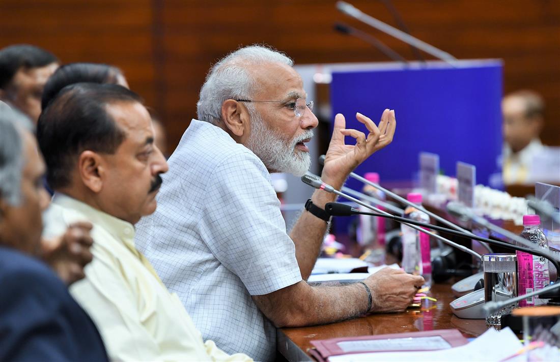 The Prime Minister, Shri Narendra Modi addressing the Inaugural Session of Assistant Secretaries (IAS Officers of 2017 batch), in New Delhi on July 02, 2019. The Minister of State for Development of North Eastern Region (I/C), Prime Minister’s Office, Personnel, Public Grievances & Pensions, Atomic Energy and Space, Dr. Jitendra Singh is also seen. 