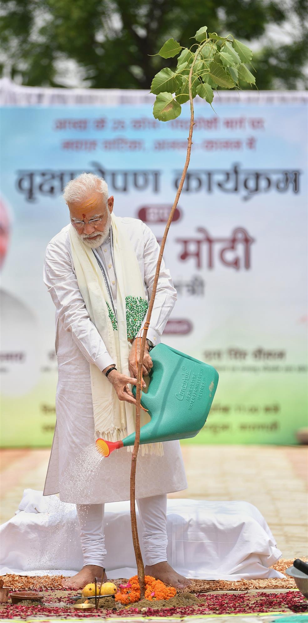 The Prime Minister, Shri Narendra Modi participating in tree plantation drive, at Varanasi, in Uttar Pradesh on July 06, 2019.