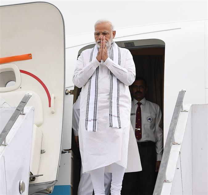 The Prime Minister, Shri Narendra Modi arrives at Varanasi, in Uttar Pradesh on July 06, 2019.
