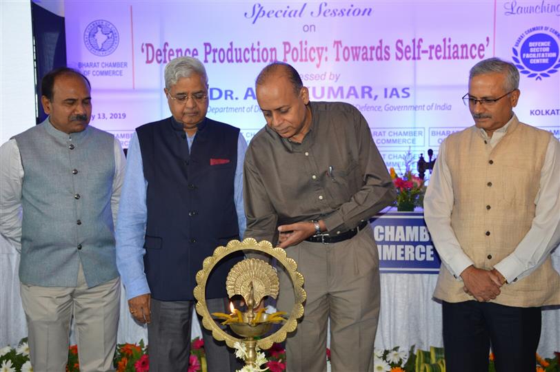 Shri Ajay Kumar, Secretary, Department of Defence Production, Ministry of Defence,  Government of India lighting the inaugural lamp at a special session on "Defence Production Policy:Towards Self-Reliance" organized by Bharat Chamber of Commerce (BCC) in Kolkata on July,  13th, 2019.