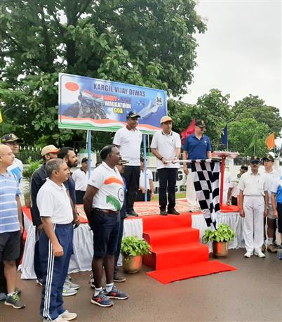 Chief Minister Dr Pramod Sawant flagged off a Joint Walkathon by Indian Navy and Army at Bambolim, Goa on July 26, 2019 to commemorate the 20th anniversary of Kargil Vijay Diwas. Rear Admiral Philipose Pynumootil, the Flag Officer Commanding Goa Naval Area,  Brig AK Sharma, Comdt 2 STC and other senior officers were present on the occasion. 