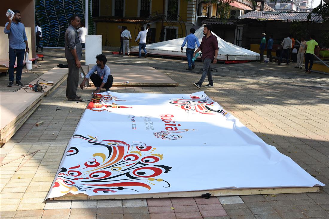Final touch is being given for the grand opening of Golden Jubilee edition of International Film Festival of India (IFFI-2019) in Panaji, Goa on November 19, 2019.