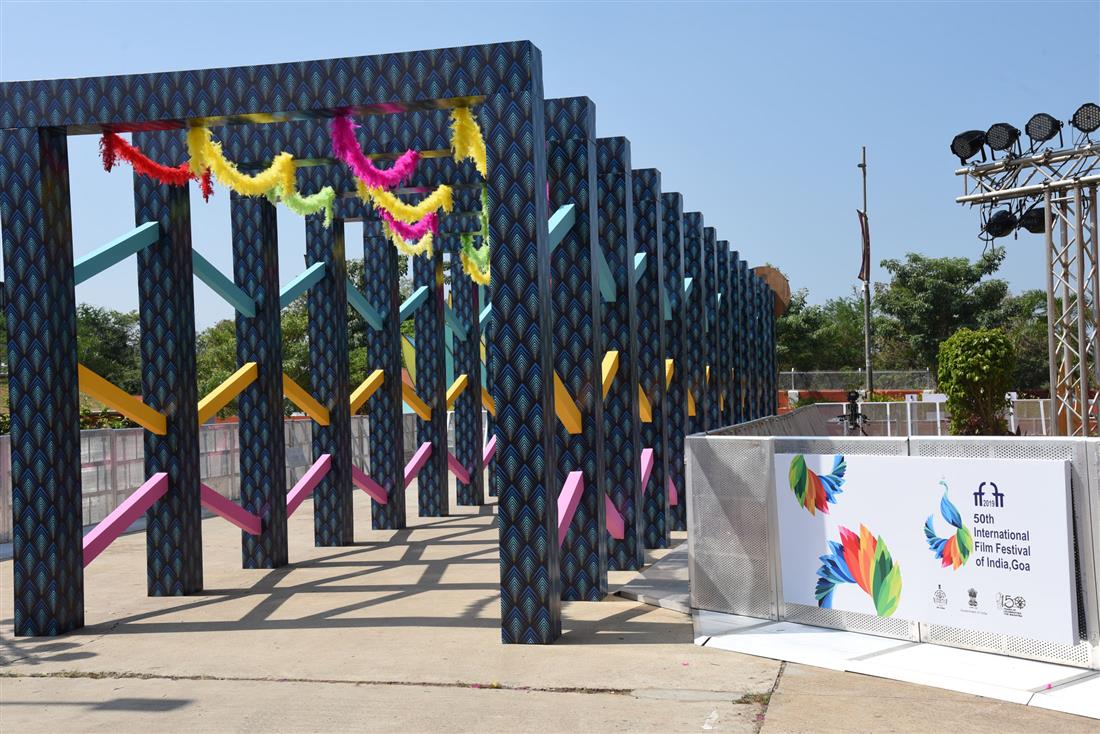 Venue gearing up for the inaugural ceremony of Golden Jubilee edition of International Film Festival of India (IFFI-2019) in Goa on November 19, 2019.