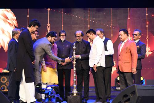 Superstar Shri Rajinikanth lighting the lamp at the inauguration of Golden Jubilee edition of International Film Festival of India (IFFI-2019) in Goa on November 20, 2019.