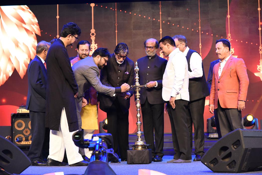 Bollywood Superstar, Shri Amitabh Bachchan lighting the lamp at the inauguration of Golden Jubilee edition of International Film Festival of India (IFFI-2019) in Goa on November 20, 2019.