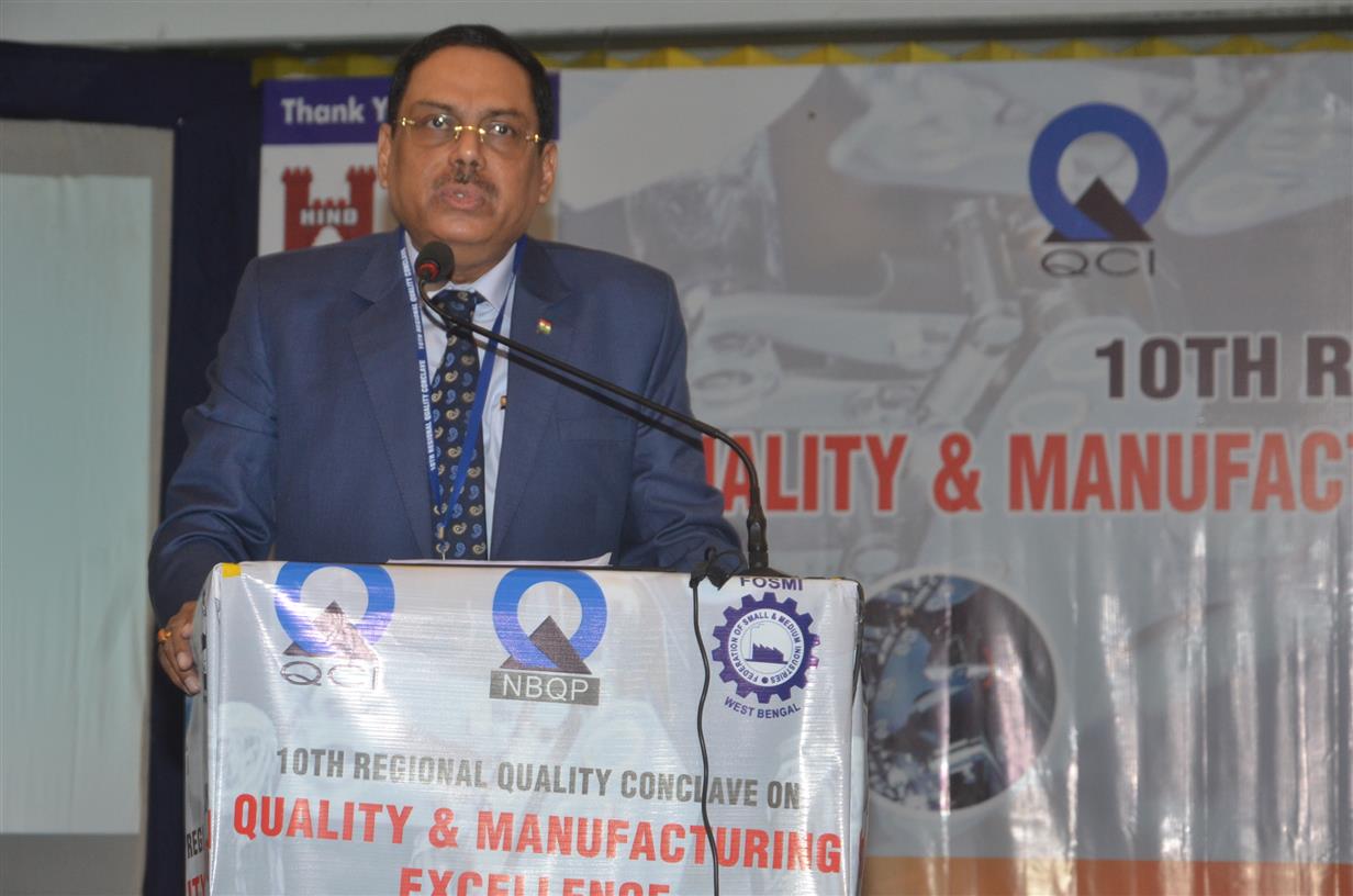 Shri Biswanath Bhattacharya, President, Federation of Small and Medium Industries (FOSMI), West Bengal speaking at the 10th Regional Quality Conclave (RQC) organized jointly by Quality Council of India (QCI) and Federation of Small and Medium Industries (FOSMI), West Bengal in Kolkata on November, 29, 2019.
