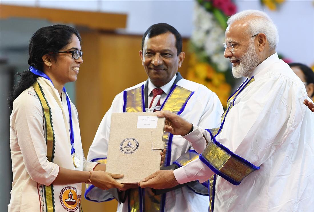 The Prime Minister, Shri Narendra Modi presenting the degrees, at the 56th Convocation of the Indian Institute of Technology, Madras, in Chennai, Tamil Nadu on September 30, 2019.
