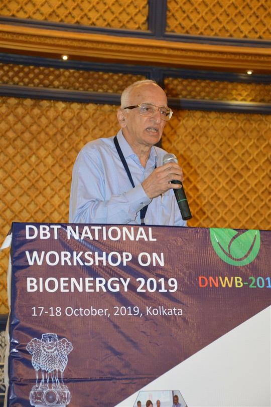 Professor M. S. Anath, Former Director, IIT Madras, speaking at the DBT National Workshop on Bioenergy 2019 on 17.10.2019 in Kolkata.
