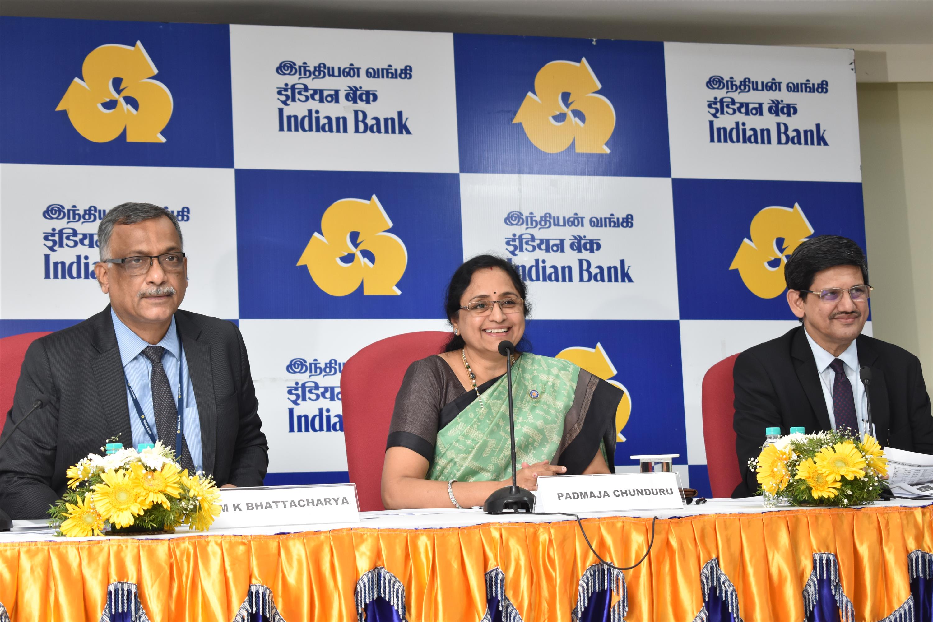 Ms. Padmaja Chunduru, Managing Director and CEO, Indian Bank, Chennai addressing the Media on the Bank’s Reviewed Financial Results for the quarter ended September 30, 2019 at Chennai today (October 23, 2019)