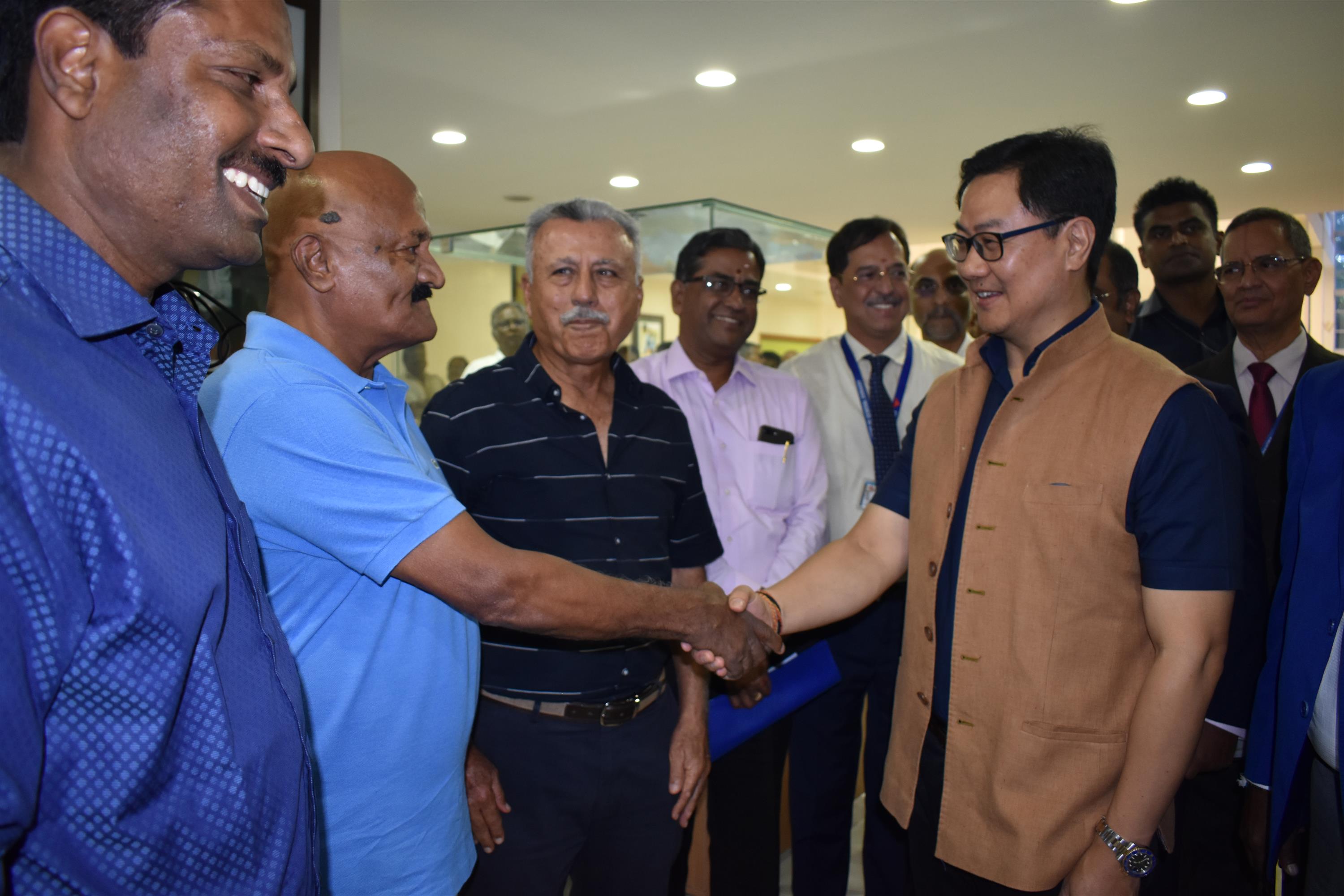 Shri. Kiren Rijiju, Union Minister of State (I/C) for Youth affairs & Sports interacting with the Hockey Olympians at the Centre for Sports Science, Sri Ramachandra Institute of Higher Education and Research , Chennai Today (October 29, 2019)  