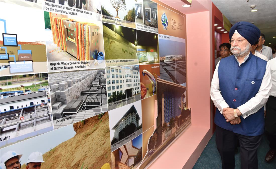 The Minister of State for Housing & Urban Affairs, Civil Aviation (Independent Charge) and Commerce & Industry, Shri Hardeep Singh Puri visiting an exhibition at the 165th CPWD Day celebrations, in New Delhi on July 12, 2019.