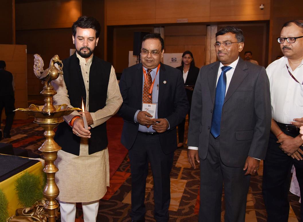The Minister of State for Finance and Corporate Affairs, Shri Anurag Singh Thakur lighting the lamp at the 7th International Convention of CPAI, in New Delhi on July 13, 2019.