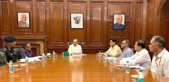 The Union Home Minister, Shri Amit Shah chairing a high level meeting in New Delhi to review the current flood situation on July 13, 2019. The Minister of State for Home Affairs, Shri Nityanand Rai, the Home Secretary, Shri Rajiv Gauba and other officials are also seen. 