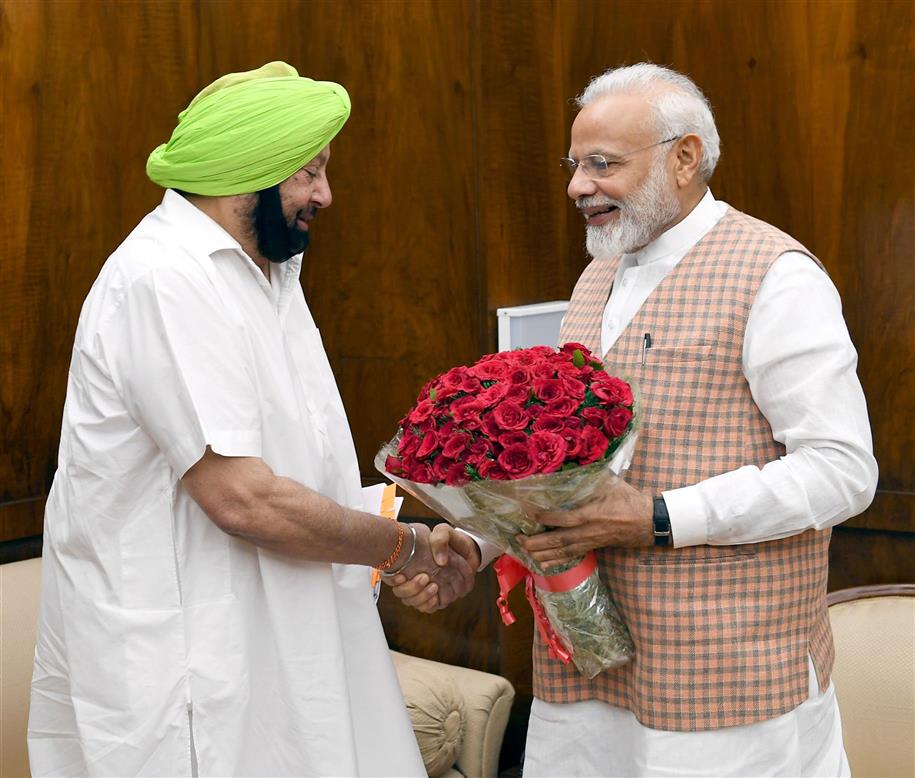 The Chief Minister of Punjab, Captain Amarinder Singh calling on the Prime Minister, Shri Narendra Modi, in New Delhi on July 15, 2019.
