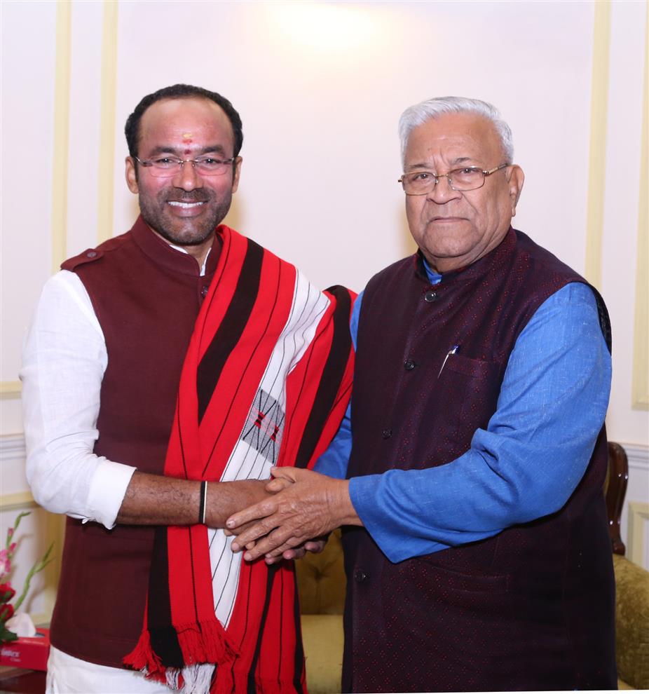 The Governor of Nagaland, Shri Padmanabha Acharya meeting the Minister of State for Home Affairs, Shri G. Kishan Reddy, in New Delhi on July 15, 2019.