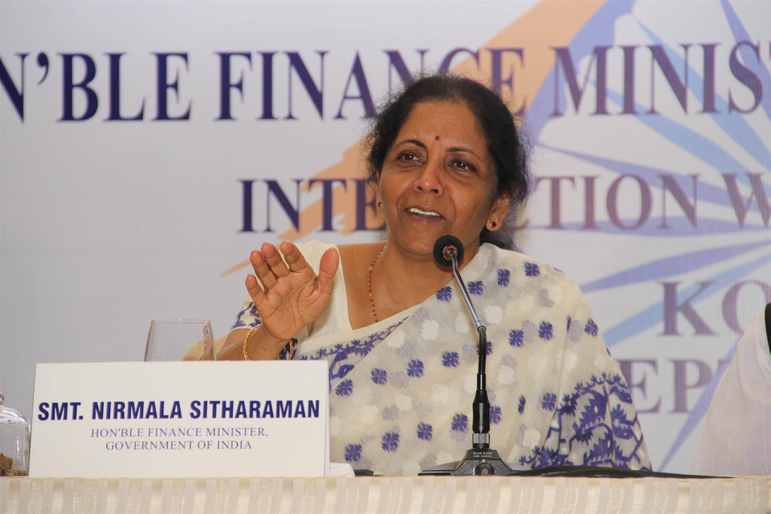 Union Finance Minister, Smt. Nirmala Sitharaman addressing the press conference in Kolkata on September 06, 2016.