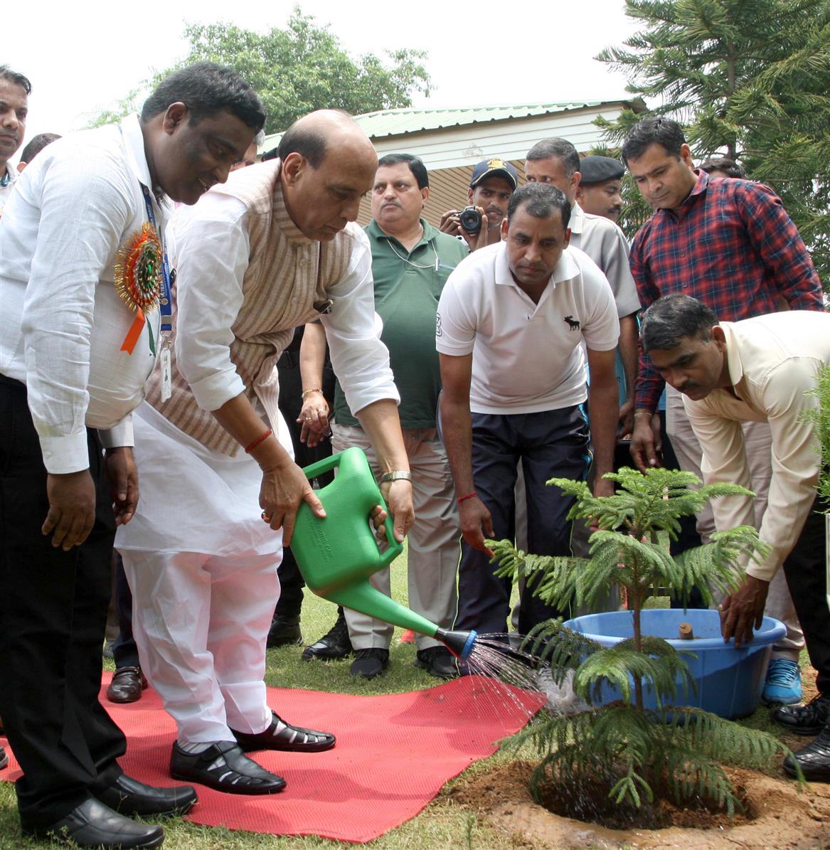 The Union Minister for Defence, Shri Rajnath Singh planting sapling at an event organised by ‘Veterans India’, on the occasion of Kargil Vijay Diwas, in New Delhi on July 21, 2019.
