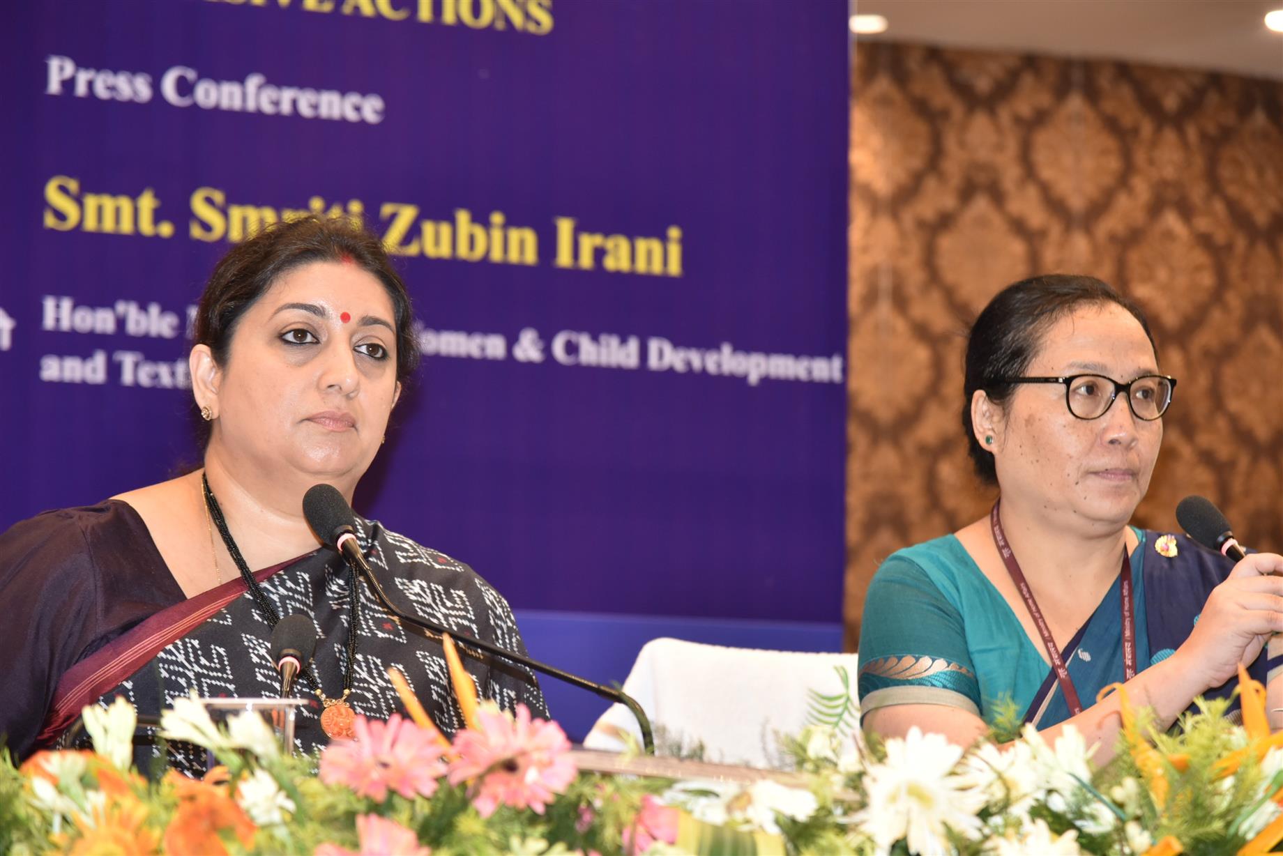 Union Minister for Women and Child Development and Textiles, Smt Smriti Zubin Irani at a press conference on the occasion of 100 days of Bold Initiatives and Decisive Actions taken by the Central Government  in Kolkata on September 10, 2019.