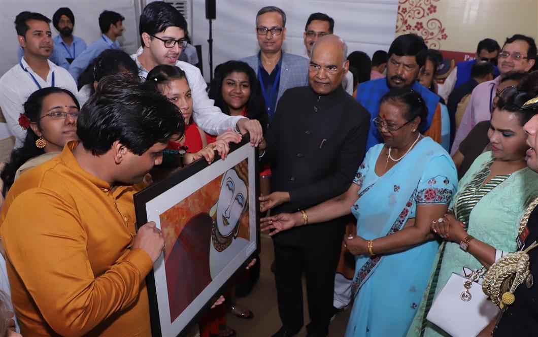 The President, Shri Ram Nath Kovind interacting with the Divyang Children who performed at a cultural programme “Divya Kala Shakti: Witnessing Ability in Disability”, in New Delhi on July 24, 2019.