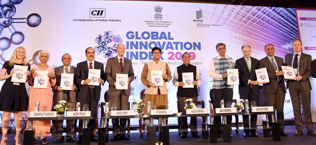 The Union Minister for Railways and Commerce & Industry, Shri Piyush Goyal launching the Global Innovation Index – 2019, in New Delhi on July 24, 2019. The Secretary, DPIIT, Shri Ramesh Abhishek and other dignitaries are also seen. 