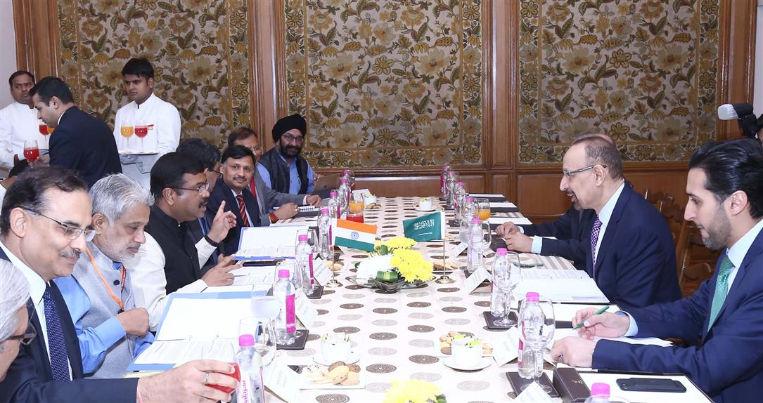 The Union Minister for Petroleum & Natural Gas and Steel, Shri Dharmendra Pradhan in a bilateral meeting with the Minister of Energy, Industry and Mineral Resources, Saudi Arabia, Mr. Khalid A. Al-Falih, in New Delhi on July 25, 2019.