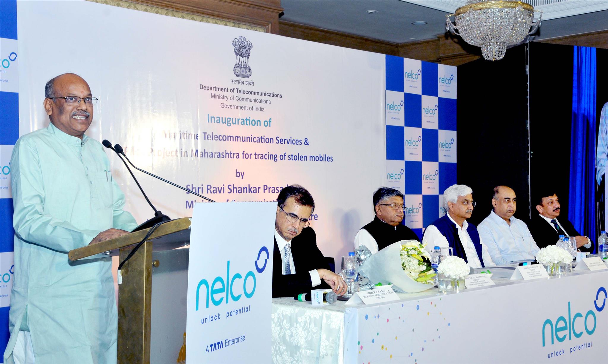 MoS for Communication Shri Sanjay Shamrao Dhotre addressing at inauguration of Maritime Telecommunication Service & Pilot Project in Maharashtra for Tracing stolen mobiles in Mumbai on September 13, 2019.