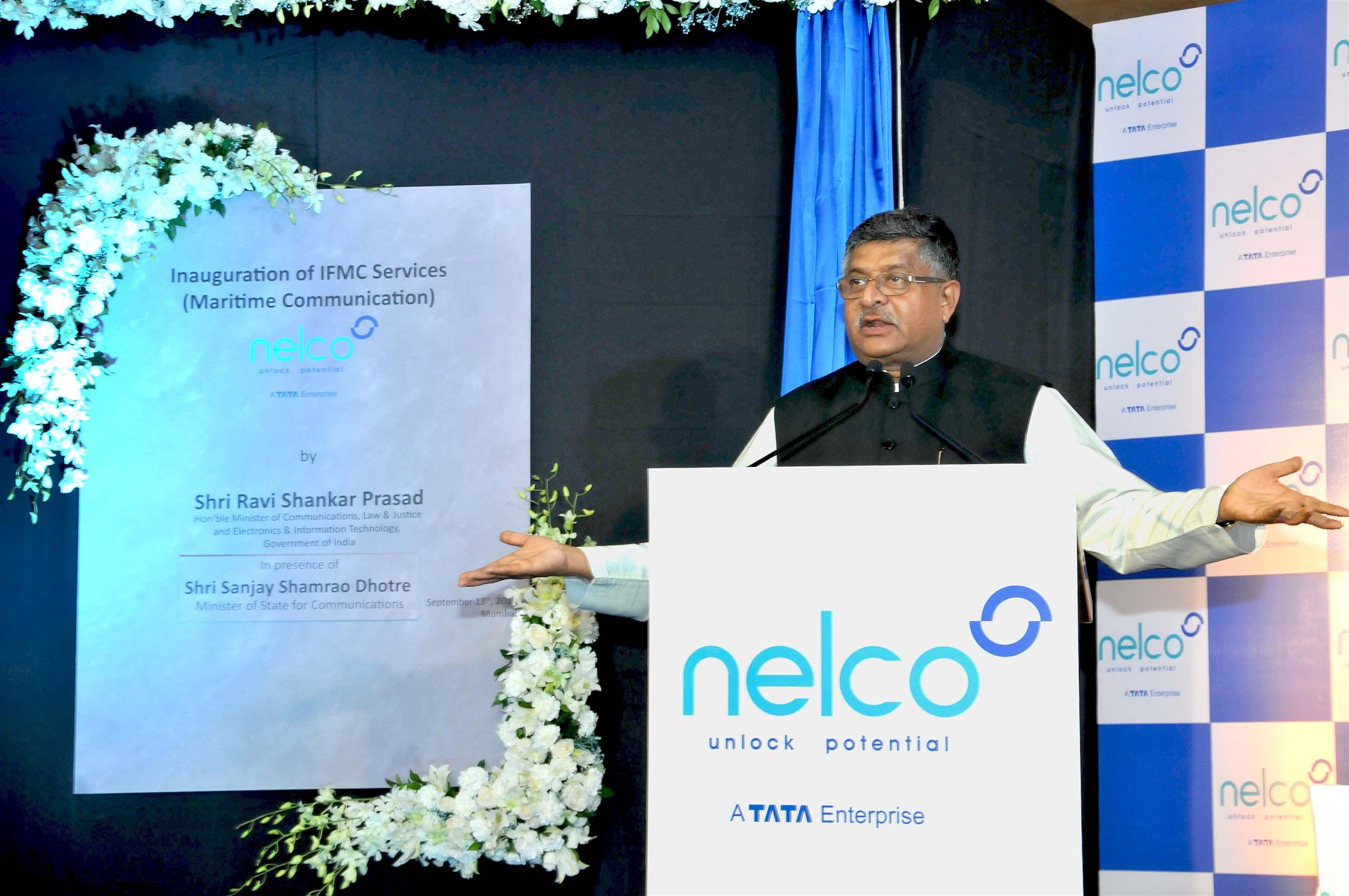 Union Minister for IT and Communication, Law and Justice and Electronics Shri Ravi Shankar Prasad addressing at inauguration of  Maritime Telecommunication Service & Pilot Project in Maharashtra for Tracing stolen mobiles in Mumbai on September 13, 2019. MoS for Communication Shri Sanjay Shamrao Dhotre also present.