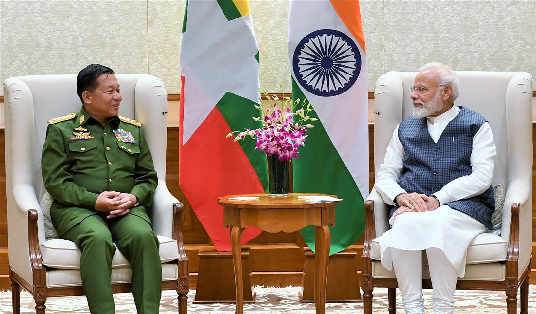 The Commander-in-Chief of Myanmar Defence Services, Senior General Min Aung Hlaing calling on the Prime Minister, Shri Narendra Modi, in New Delhi on July 29, 2019.