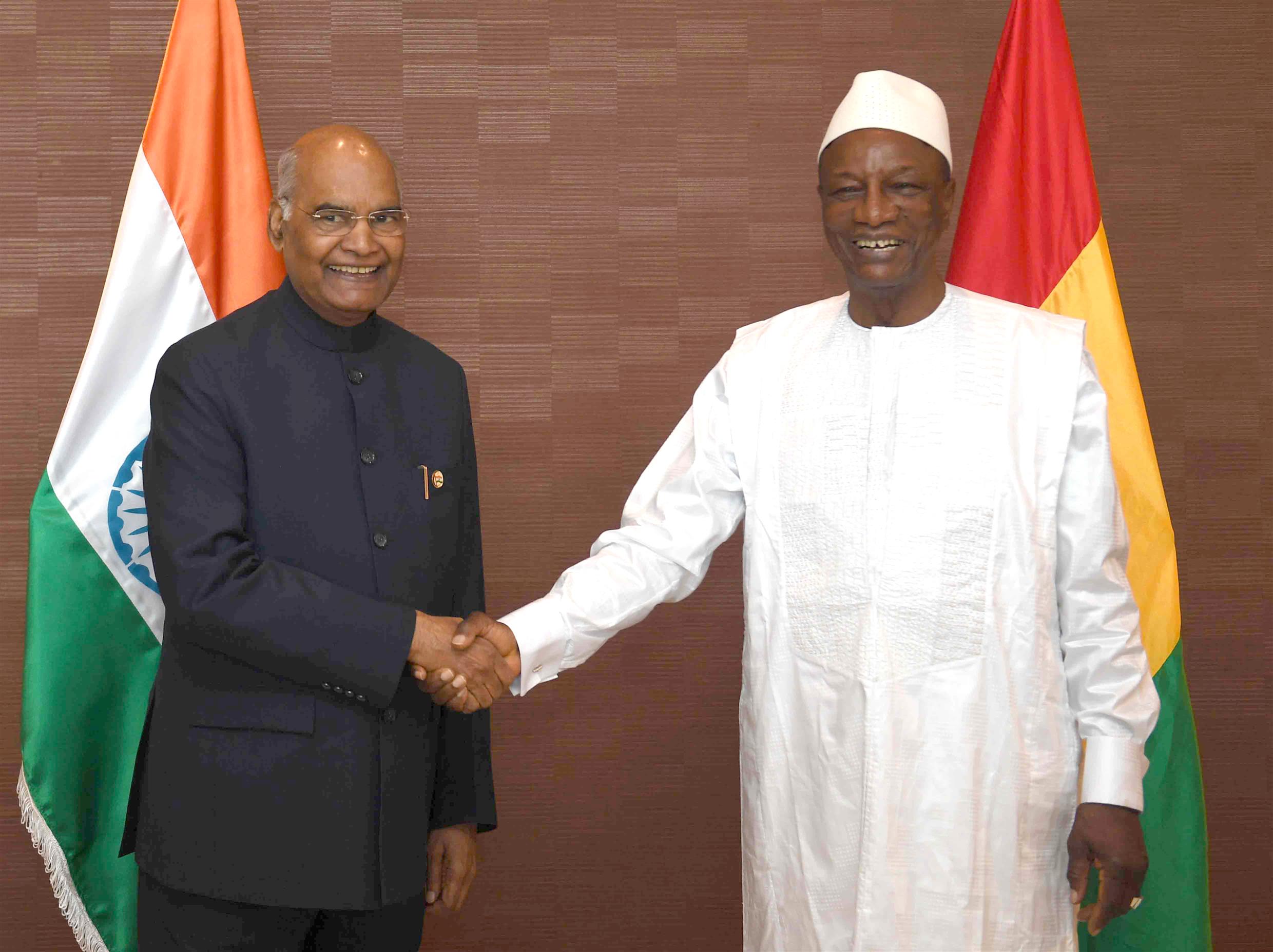 The President, Shri Ram Nath Kovind meeting the President of the Republic of Guinea, Mr. Alpha Conde, in Conakry, Republic of Guinea on August 02, 2019.