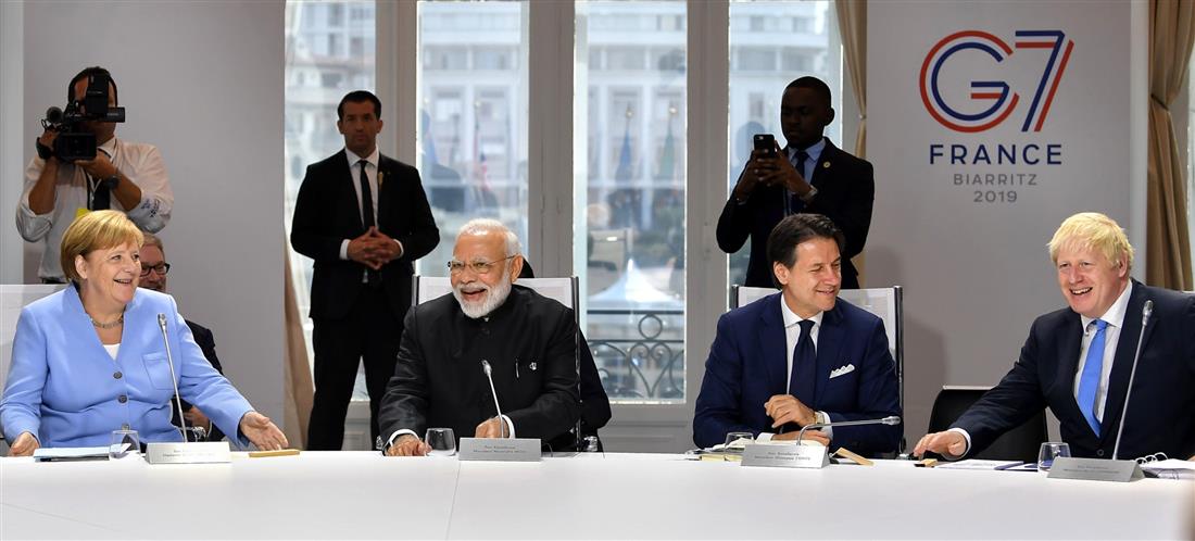 The Prime Minister, Shri Narendra Modi in the session on ‘Biodiversity, Oceans, Climate’, at the G7 Summit, in Biarritz, France on August 26, 2019.