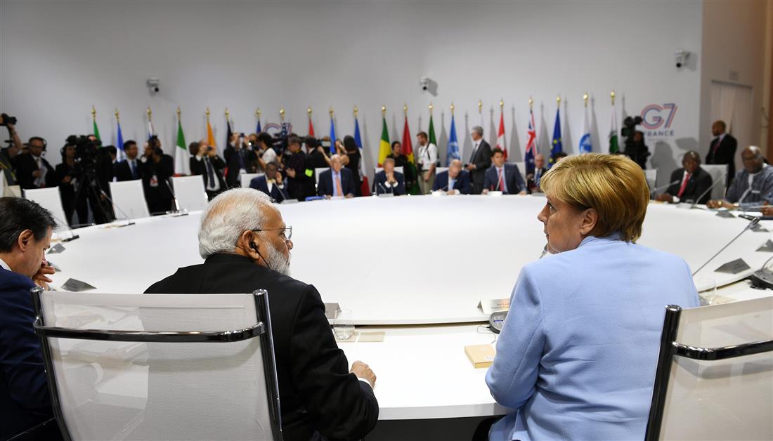 The Prime Minister, Shri Narendra Modi in the session on ‘Biodiversity, Oceans, Climate’, at the G7 Summit, in Biarritz, France on August 26, 2019.
