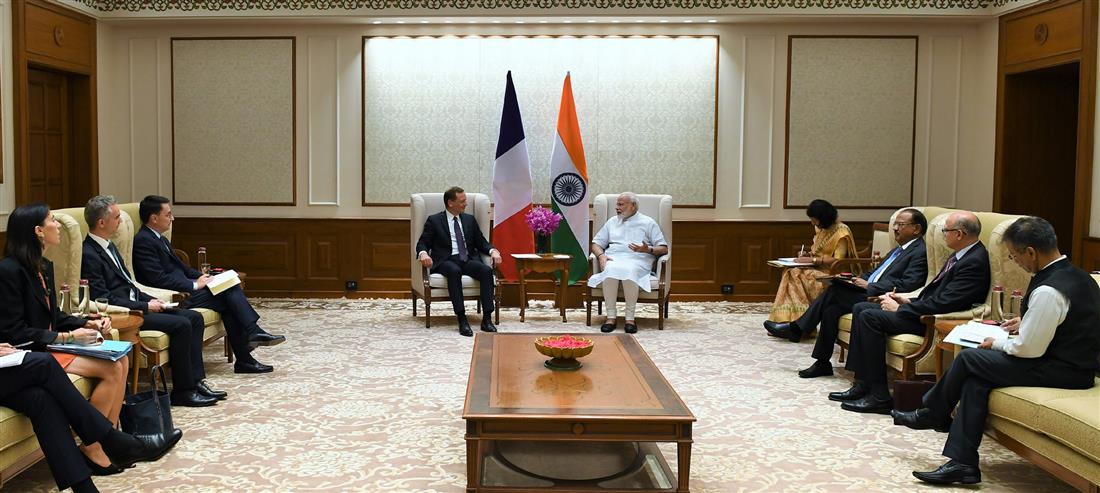 The Adviser to the President of France, Mr. Emmanuel Bonne calls on the Prime Minister, Shri Narendra Modi, in New Delhi on August 29, 2019.