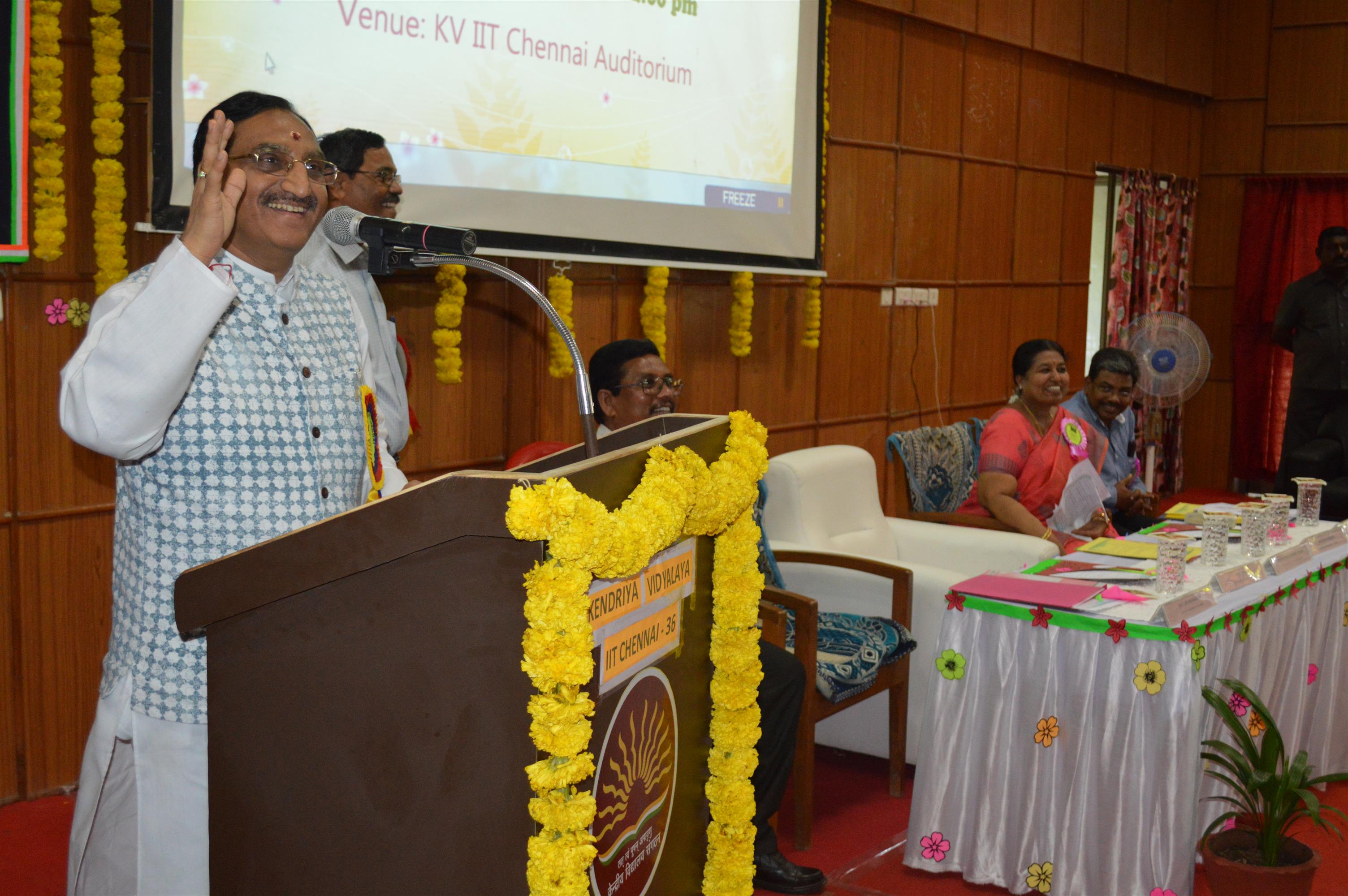 Shri Ramesh Pokhriyal Nishank, Union Minister of Human Resource Development is addressing the students, teachers and officials of the Kendriya Vidyalaya in the KV IIT Campus, Chennai today (30.09.19).