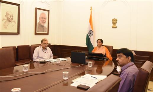 The Union Minister for Finance and Corporate Affairs, Smt. Nirmala Sitharaman attends the Plenary Meeting of the International Monetary and Financial Committee, the Ministerial-level committee of the International Monetary Fund (IMF) through video conference, in New Delhi on April 16, 2020.