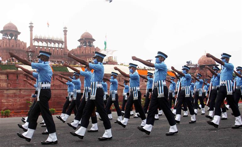Indian Air Force marching contingent during the 74th Independence Day Celebrations at the Red Fort, in Delhi on August 15, 2020.