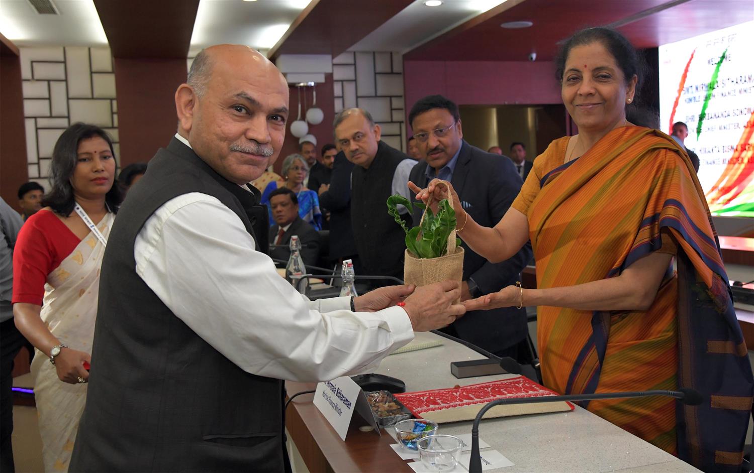  Union Minister of Finance & Corporate Affairs, Smt. Nirmala Sitharaman is being welcomed at a function of  Trade and  Industry representative, Academicians economist & Policy Experts and Bankers at Assam Administrative Staff College Guwahati on 27th February 2020.

