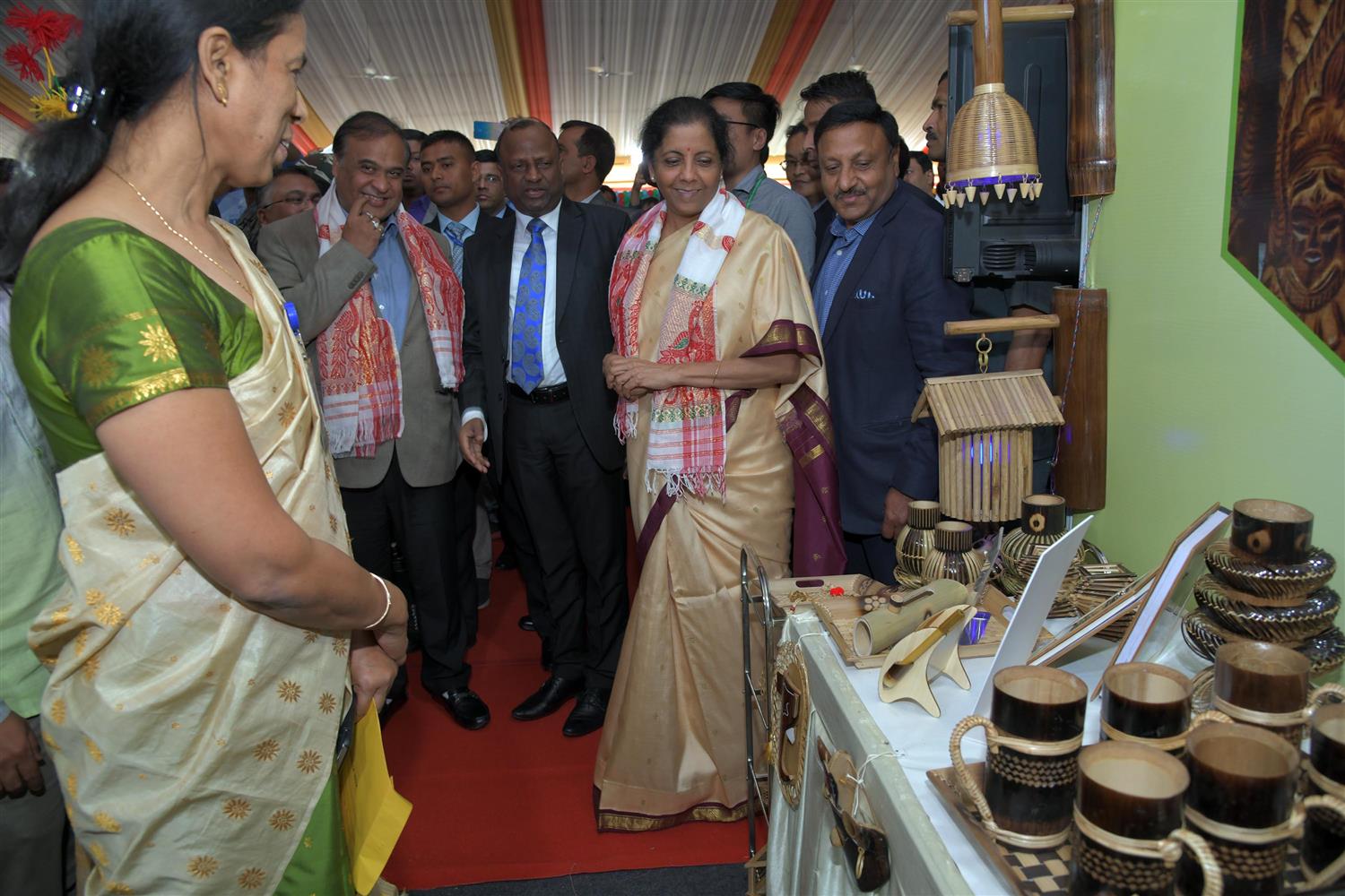 Union Minister of Finance & Corporate Affairs Smt. Nirmala Sitharaman, visiting the exhibition stalls put up by  NGOs at the venue of Bankers meets  at  Khanapara, Guwahati on 27th February 2020. 

