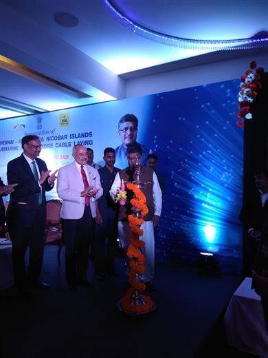 Shri Ravi Shankar Prasad, Union Minister for Law & Justice, Communications and Electronics & Information Technology, addressing the gathering at the inaugural function of “Chennai-Andaman & Nicobar Islands (CANI) Submarine Optical Fibre Cable Laying Program in Chennai today