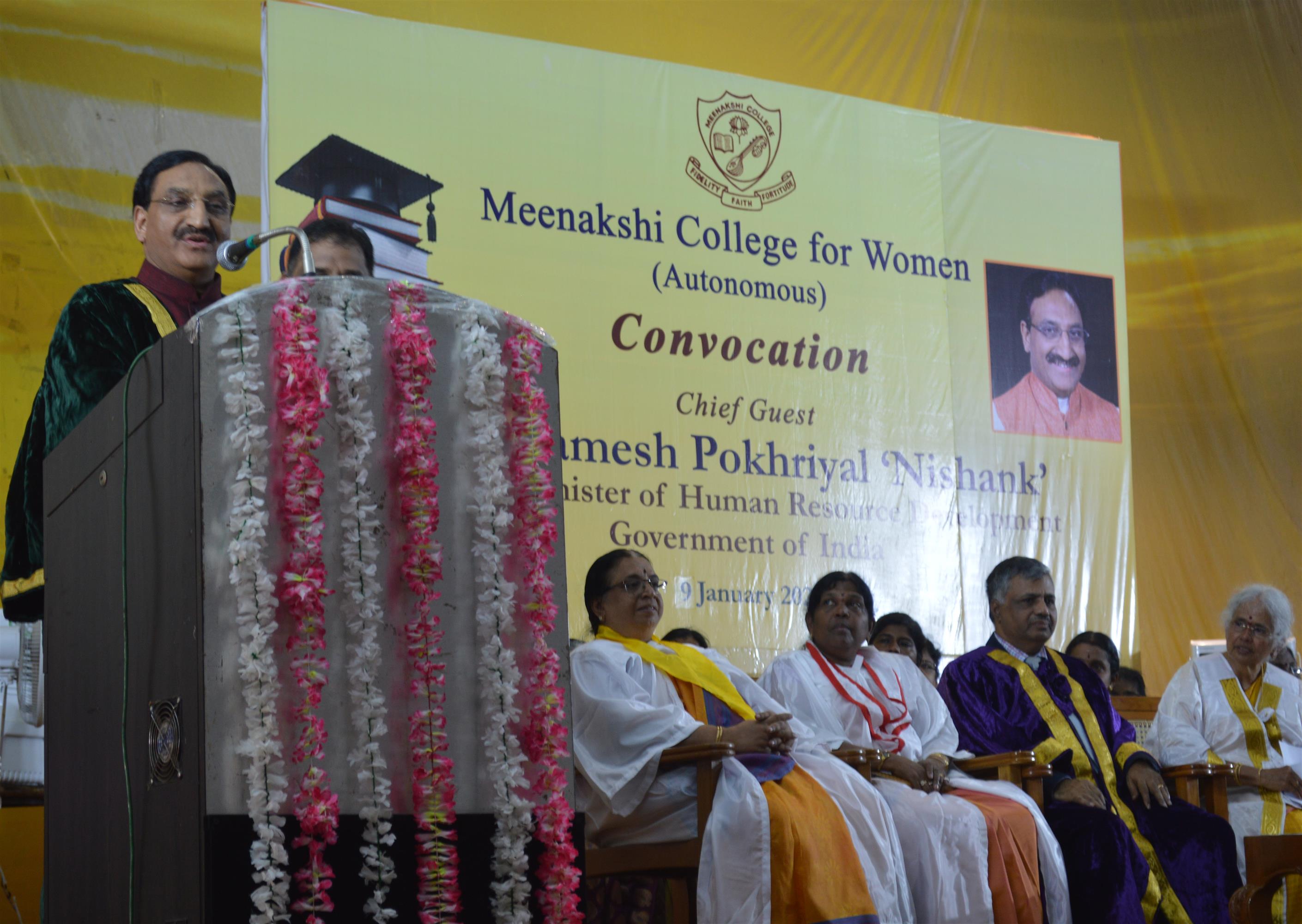 Union HRD Minister Shri Ramesh Pokhriyal 'Nishank' delivering the convocation address at the 42nd Convocation of Meenakshi College for Women, Chennai