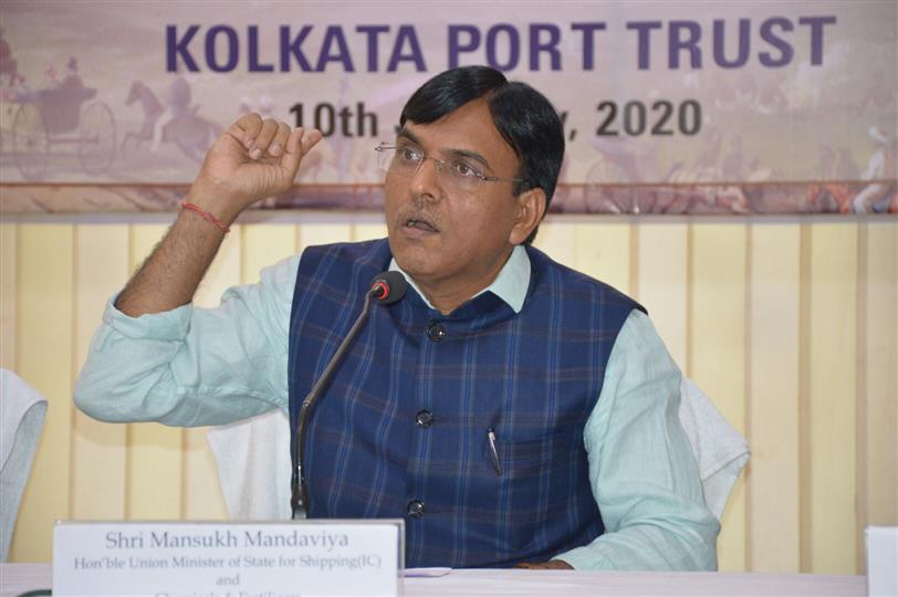 Shri Mansukh Mandaviya, Minister of State for Shipping (Independent Charge) briefing the media about 150 year celebration of Kolkata Port Trust in Kolkata on 10.01.2020.