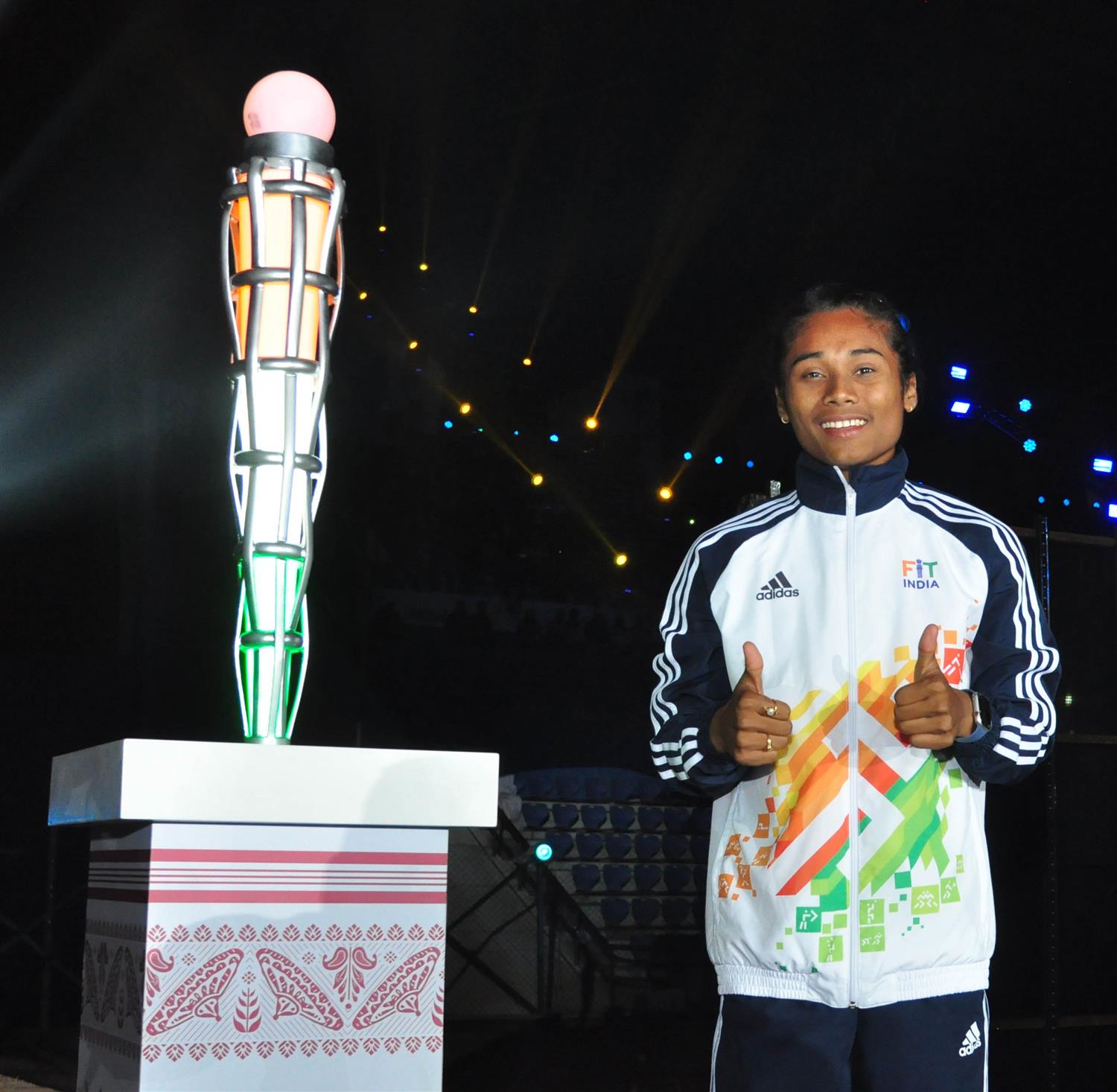 Hima Das and other athletes during the torch relay ceremony of third edition of Khelo India Youth Games 2020 at Guwahati on 10th January 2020
