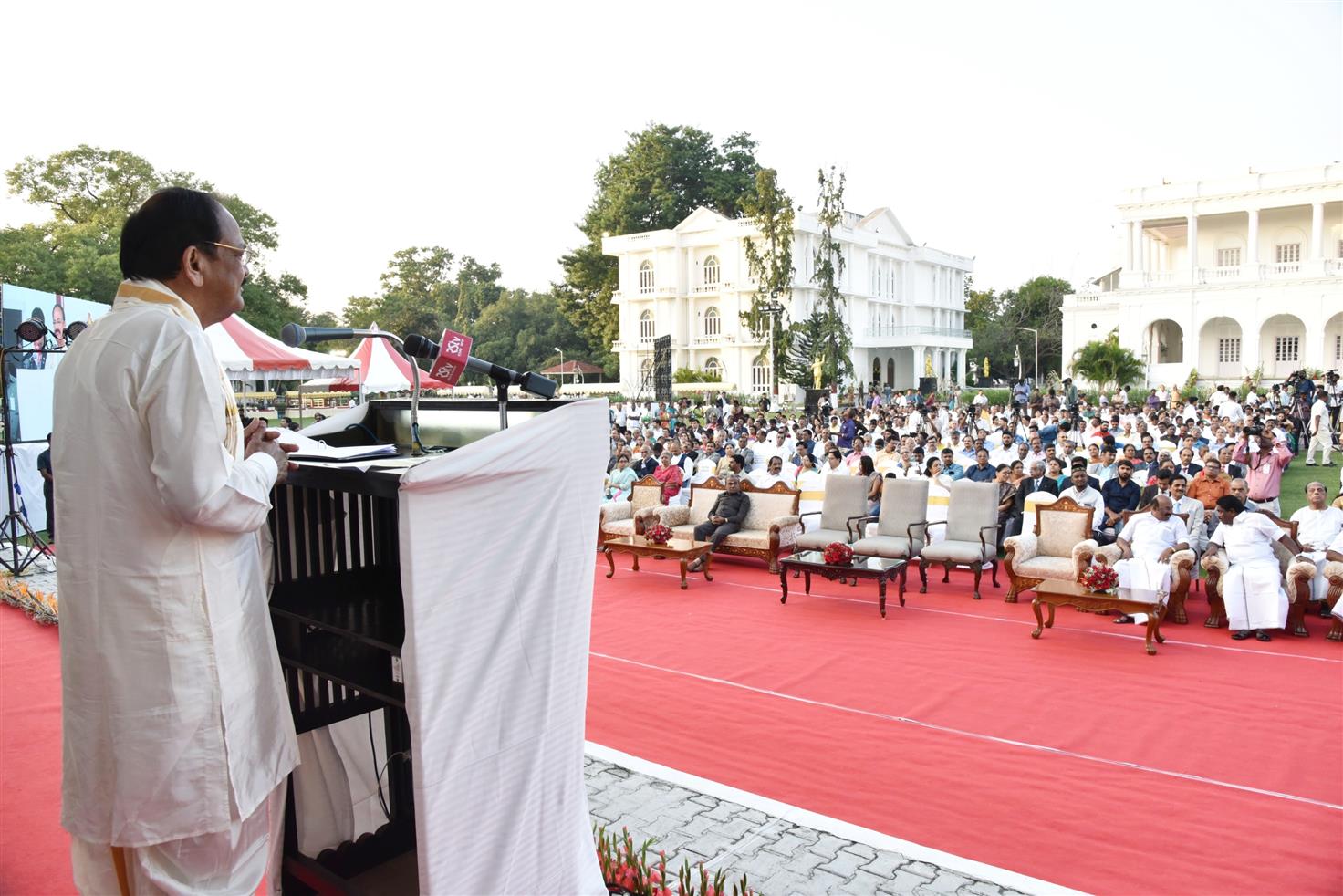 The Vice President, Shri M Venkaiah Naidu addressing the gathering after the Pongal celebrations at Raj Bhawan, in Chennai, on 14 January, 2020.