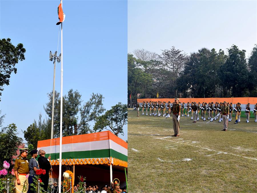 Sri Sanjay Kumar Mohanty, General Manager, South Eastern Railway unfurling the National Flag on the occasion of 71st Republic Day Celebrations at SER Headquarters, Garden Reach.