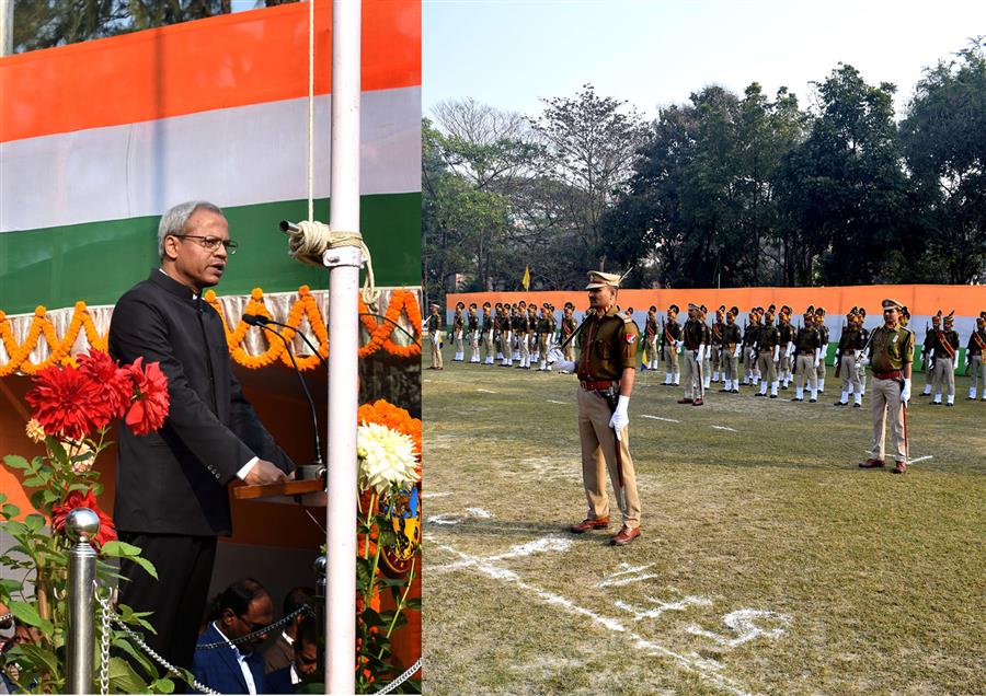 Sri Sanjay Kumar Mohanty, General Manager, South Eastern Railway addressing the gathering on the occasion of 71st Republic Day celebrations at SER Headquarters, Garden Reach.